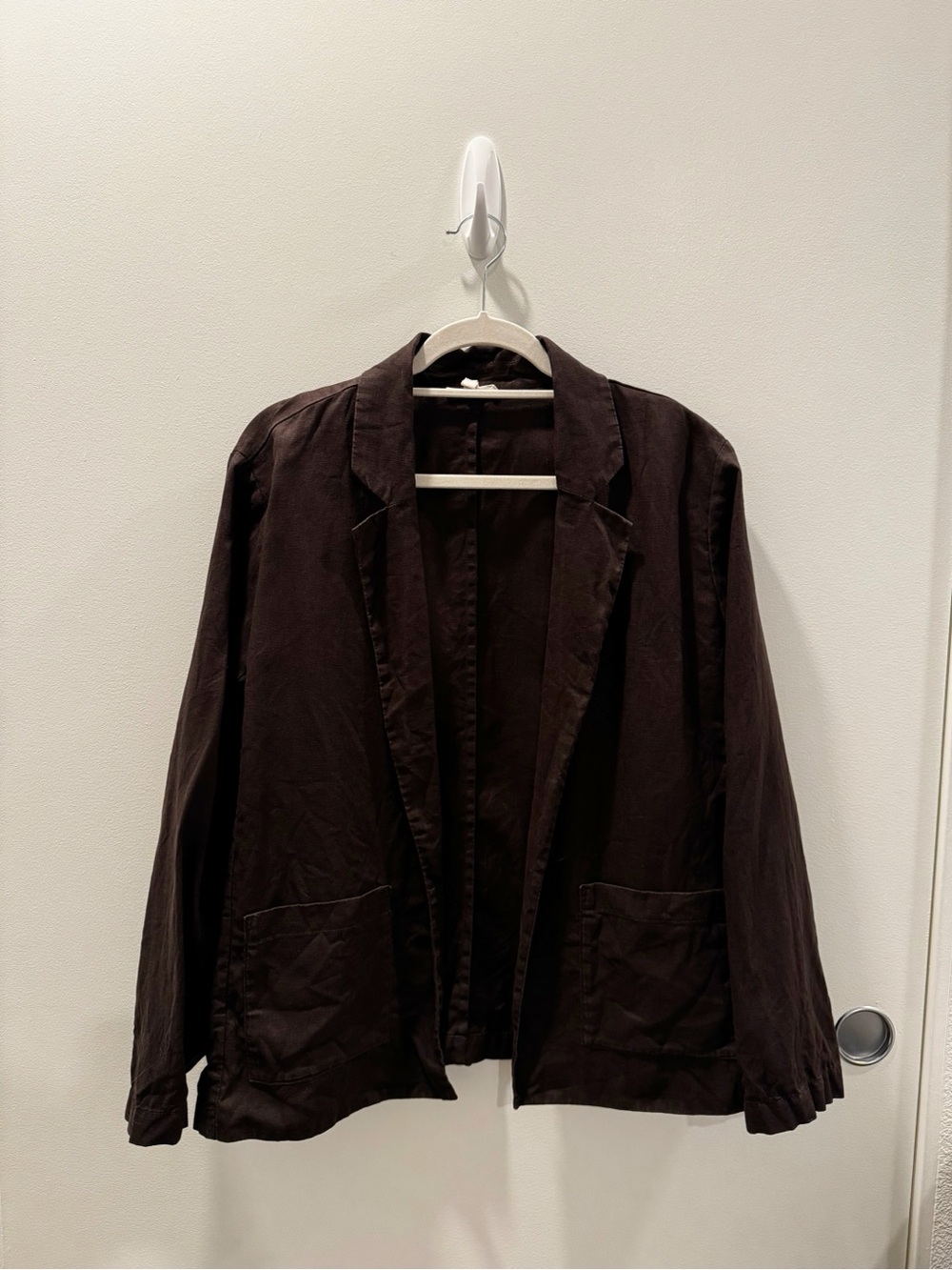 Eileen Fisher Dark Brown 100% Organic Linen Blazer Size Large